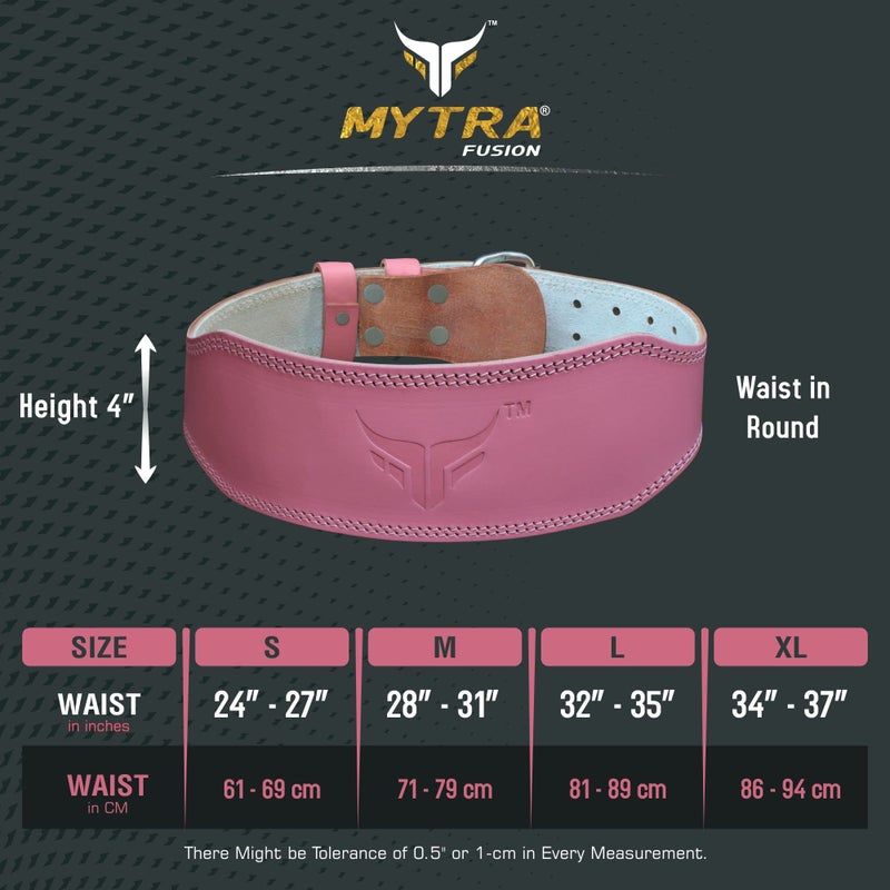 Mytra Fusion Weight Lifting Belt Women Gym Belt 7MM Thick and 4" wide 100% Real Leather Lifting Belts for Women, Ladies weightlifting belt Powerlifting Bodybuilding and Workout belt (Pink, Small) - Image 5
